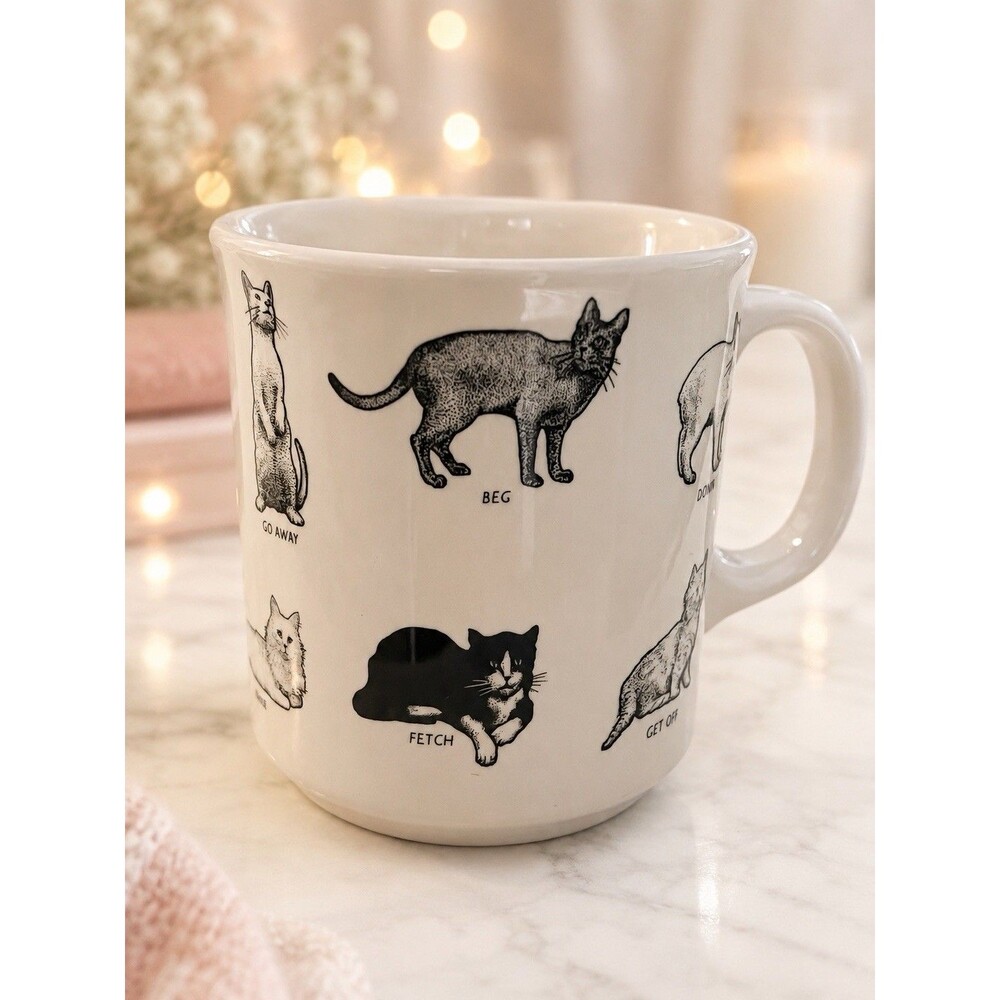 Fishs Eddy Silly Cats Mug Ignoring Commands Beg Fetch Get Off Coffee Cup